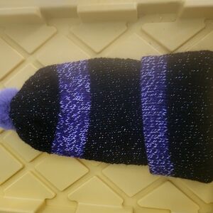 New! Hand Knitted Black and Purple Knit Beanie